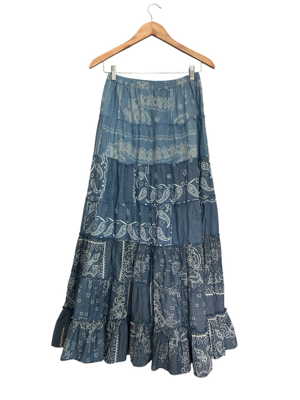 Denim & Supply Ralph Lauren Blue Bandana Print Tiered Western Maxi Skirt Size S - Picture 2 of 11